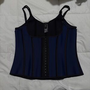 34” CORSET STORY NAVY LATEX UNDERBUST CORSET WITH ADJUSTABLE BRA STRAPS unworn